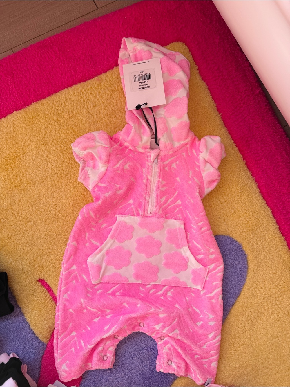 Baby Pink Floral Hooded swim cover romper